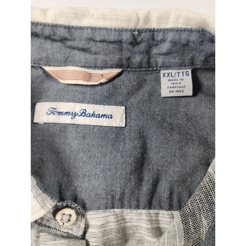 Tommy Bahama Button Down Mens XXL Gray‎ Striped Short Sleeve Linen Blend Coastal - Picture 4 of 7